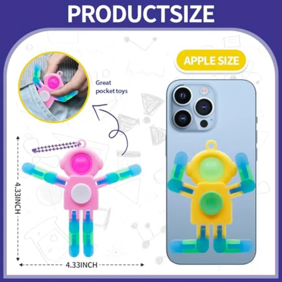 Quality Assurance 24 PCS Astronaut Transformable Pop Fidget Spinners Toys with Keychain - Party Favors Bulk and Goodie Bag Stuf - view 2