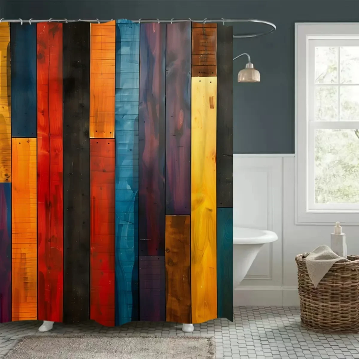 

Набор ярких весенних штор для душа с деревянным рисунком доски, изготовленных из полиэстера с цифровой печатью, разработанных в качестве Non-Perfo