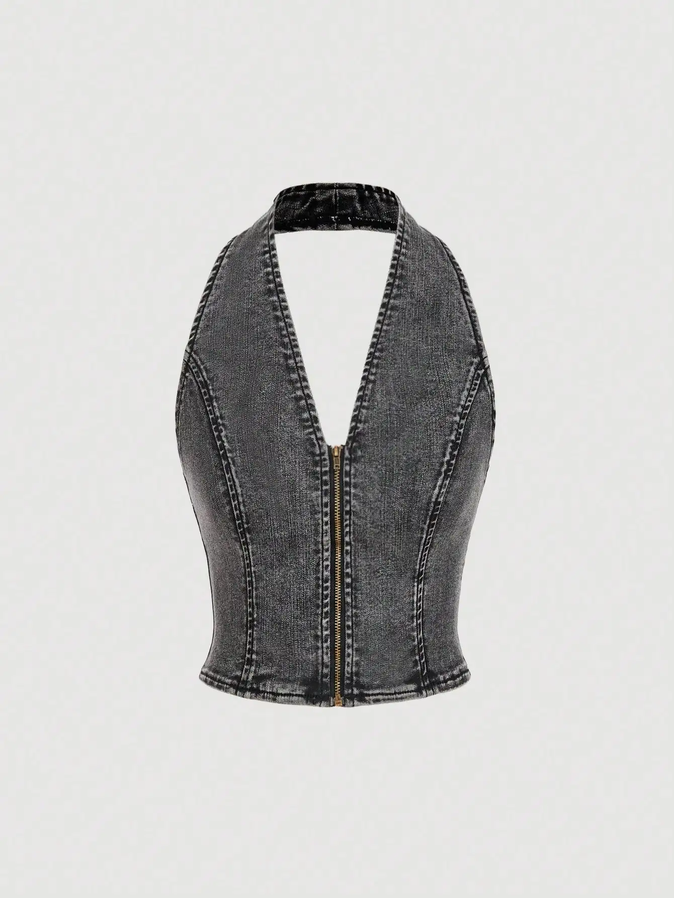 

Purely seductive hot girl denim crop top halter strap vest short outerwear summer design unique and niche