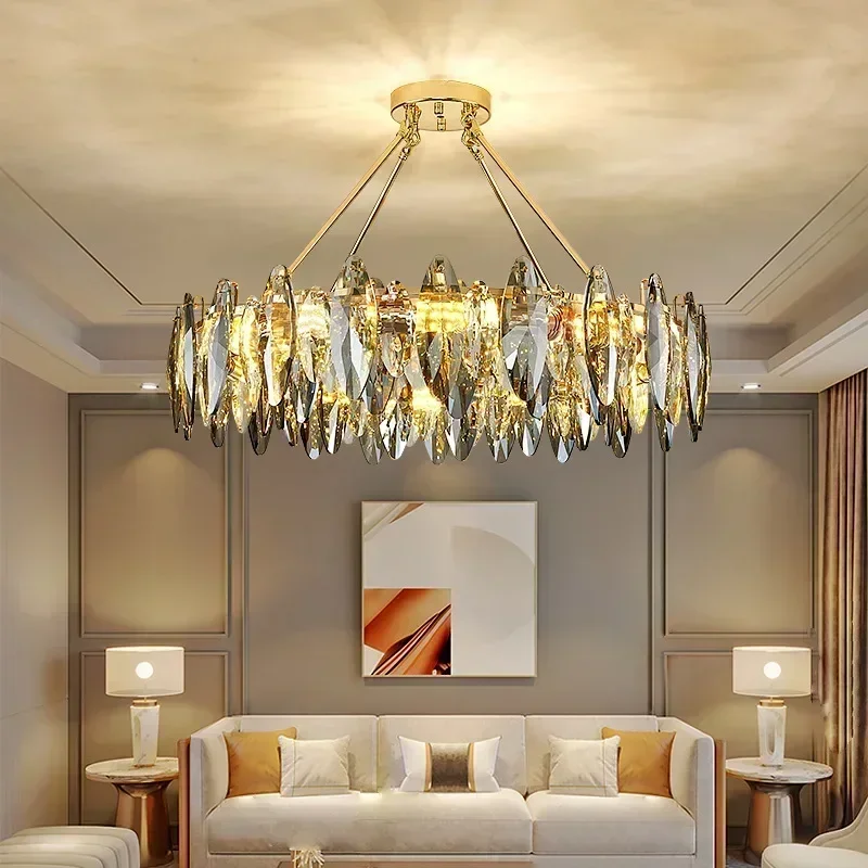 

Crystal Chandelier Hong Kong Style Light Luxury Living Room Dining Room Bedroom Main Light Creative Atmosphere Lamp