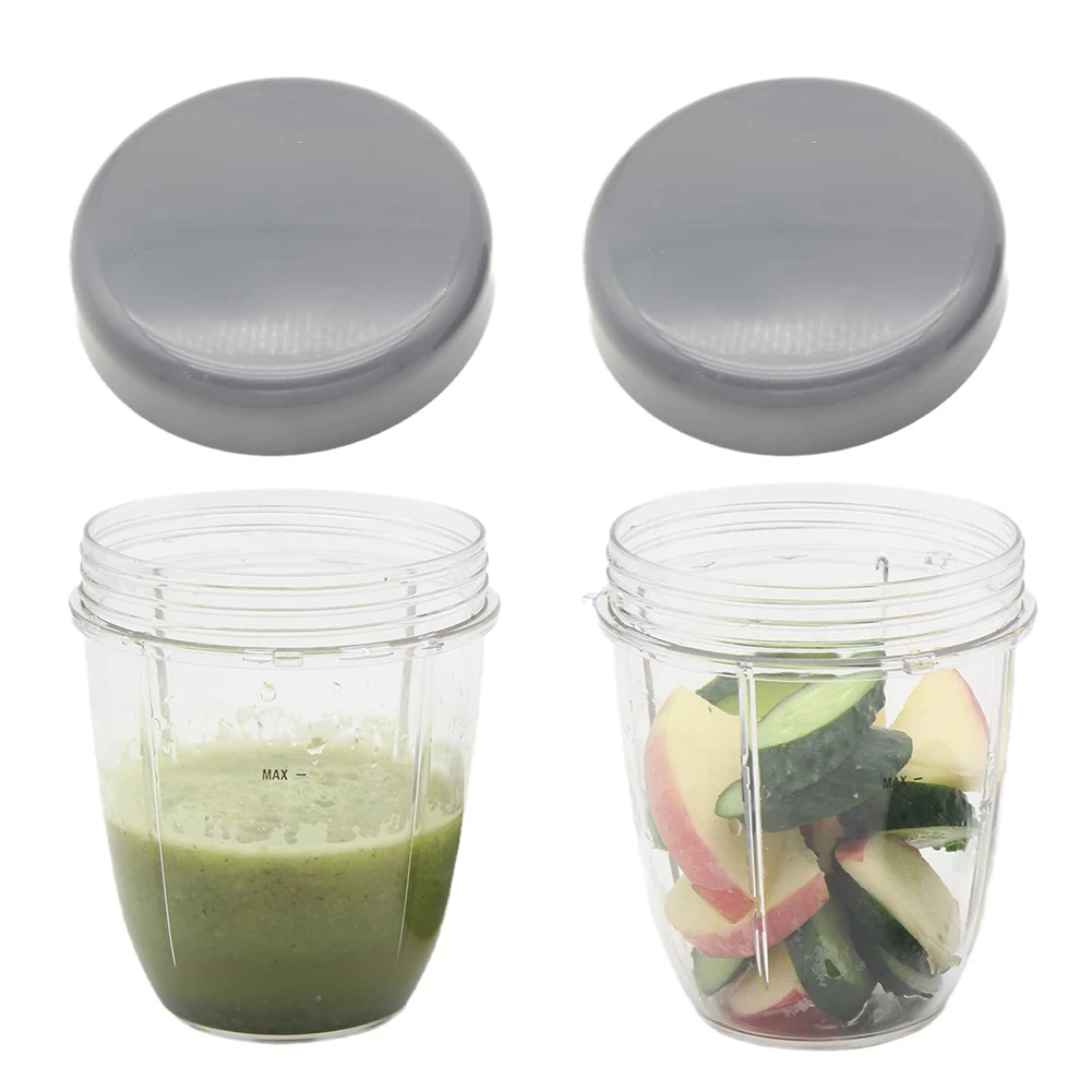 Blender Cups and Flat Lids Replacement Parts Compatible for Nutribullet Blender Juicer 600W, 900W,18OZ Cup, 2 Pcs