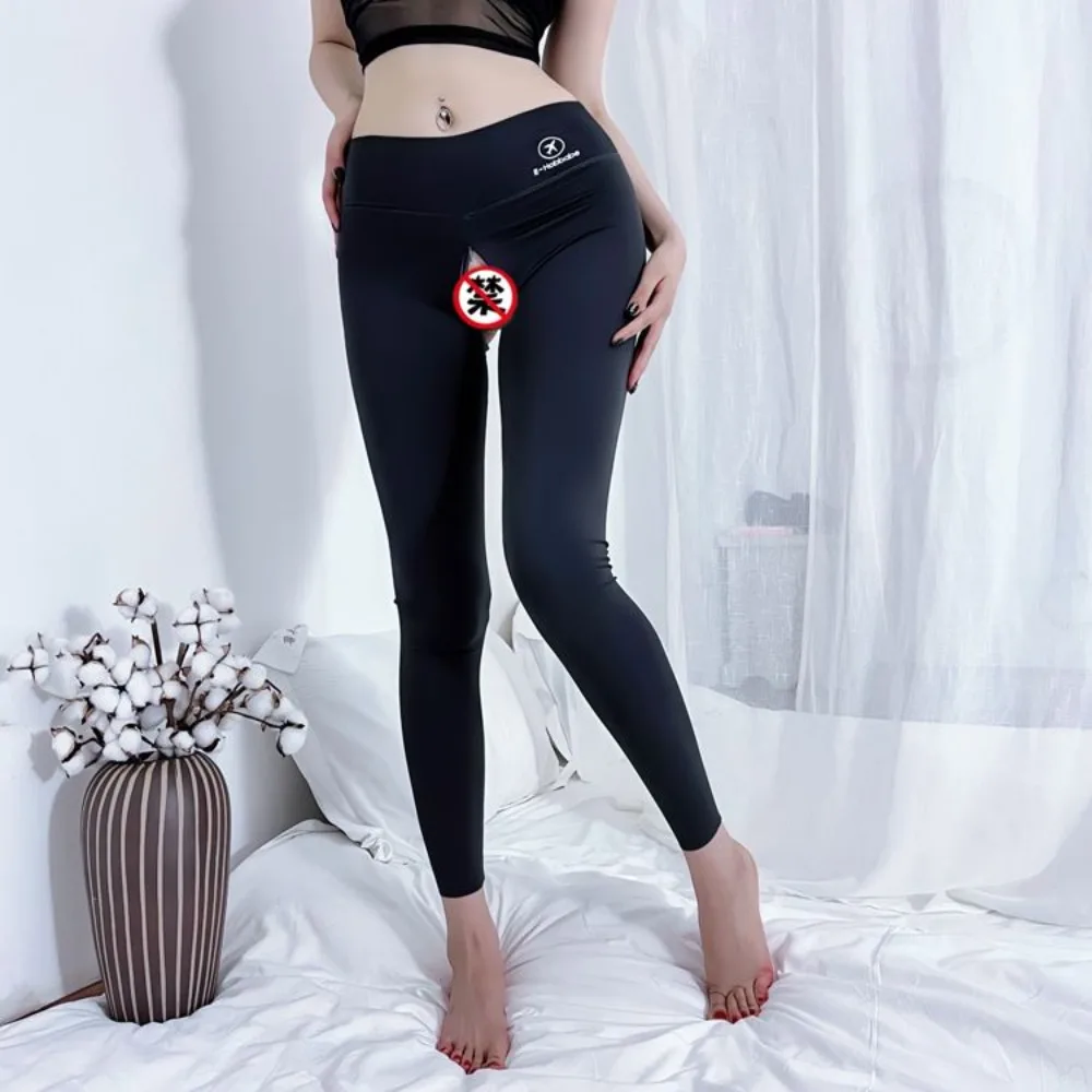 Pantalones eróticos de sexo al aire libre para mujer, pantalones de Yoga de entrepierna abierta, Leggings Push Up de cadera de melocotón de Fitness, Pantalón deportivo de citas ahuecado de tiburón