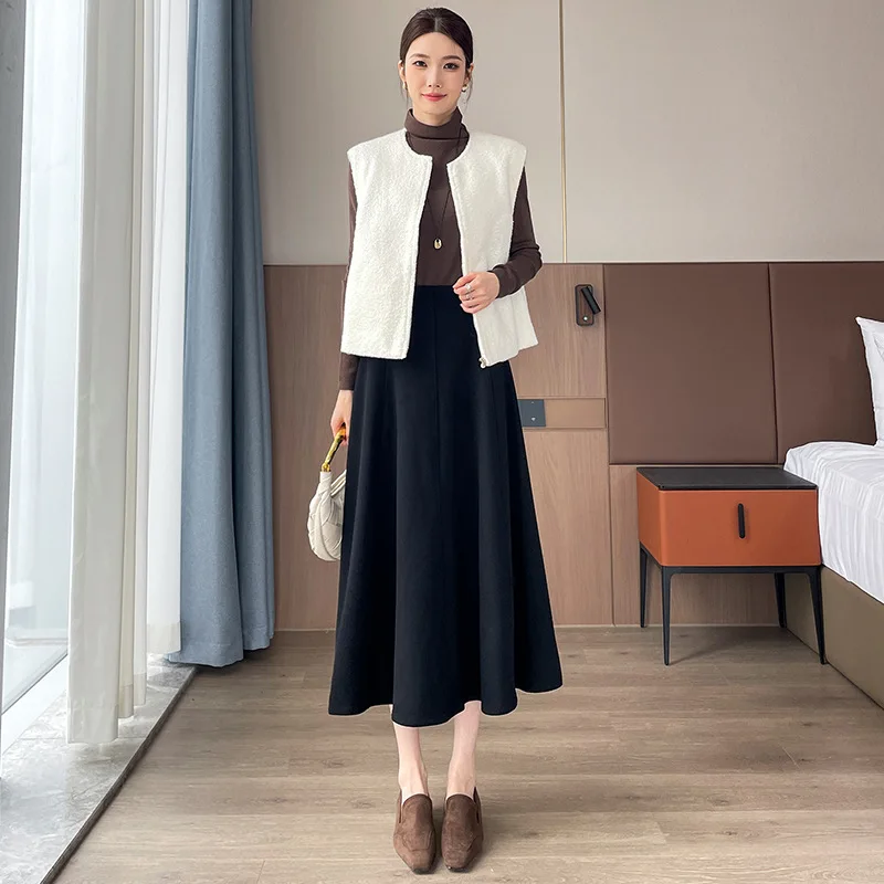 الراقية ألف خط خلات الصوف نصف تنورة للنساء في الخريف والشتاء 2025 رمادي الراقية مزاجه التخسيس منتصف طول Skir #4