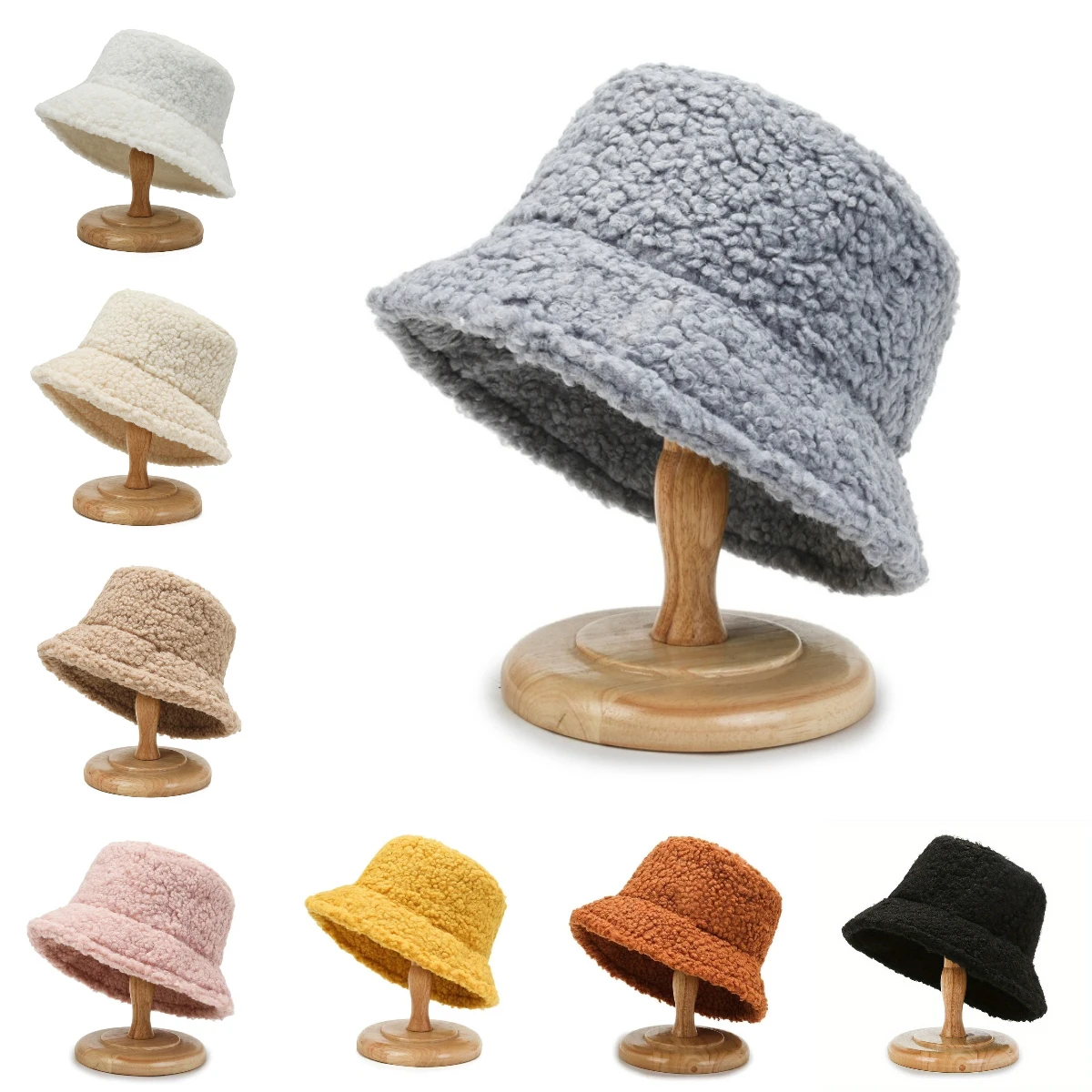 

Autumn Winter Windproof Multi-color Bucket Hat Solid Color Lamb Wool Fisherman's Hat Warm Plush Soft and Comfortable Basin Hat