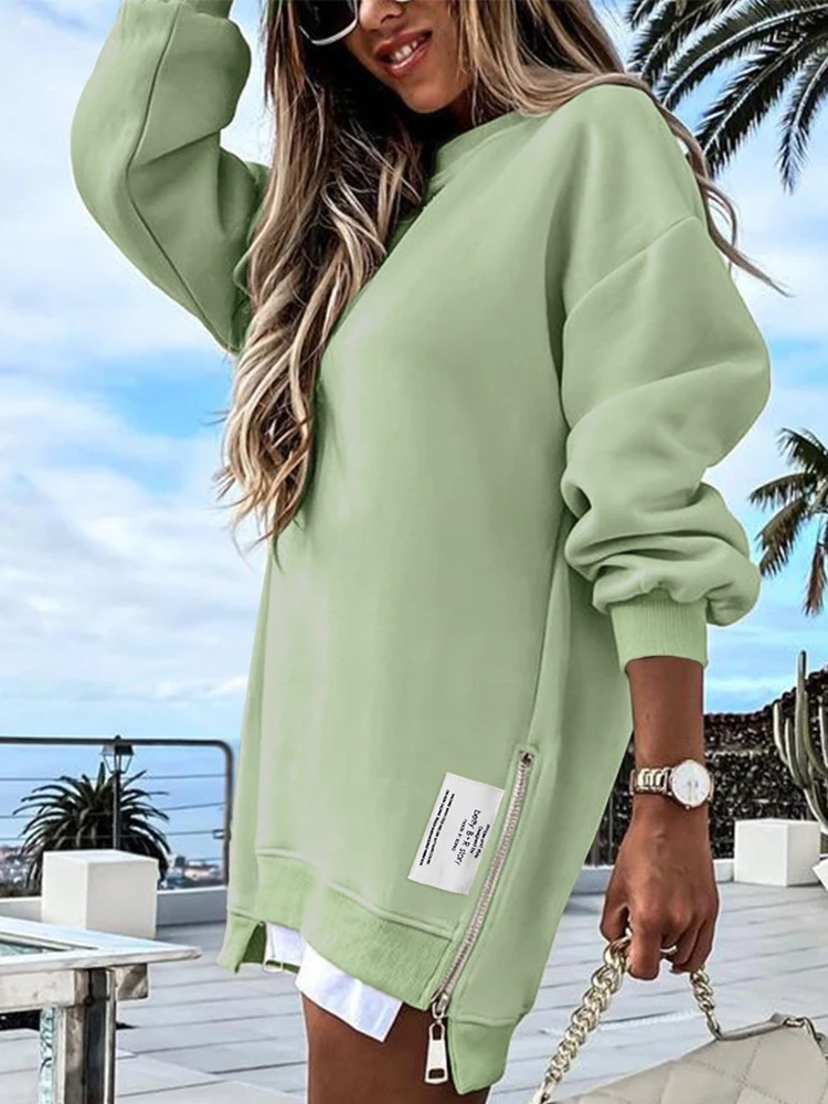 Long Sleeve Zipper Design Sweatshirt Dress