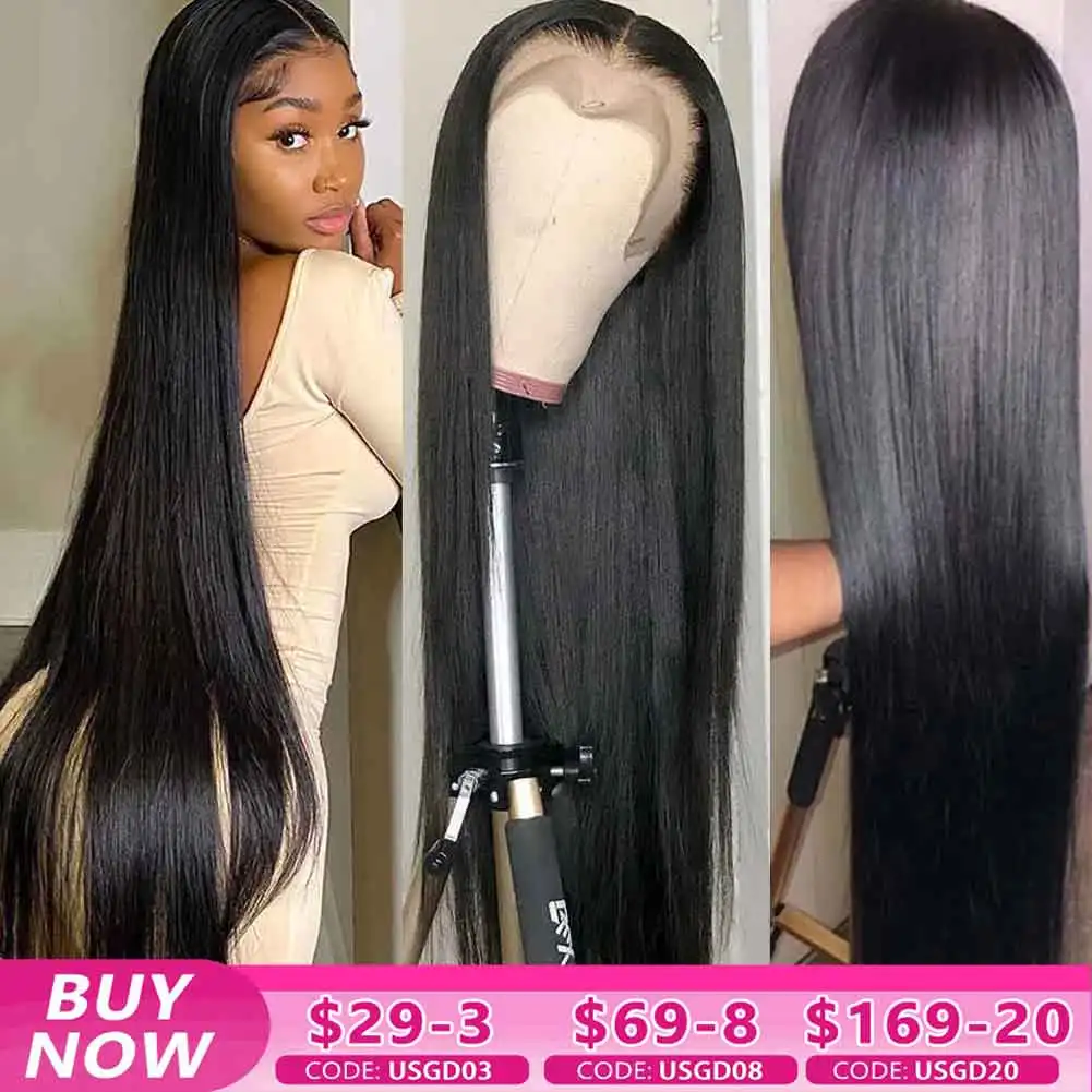 

13X4 13X6 HD Transparent Lace Frontal Wigs 40Inch Brazilian Straight Lace Front Wig Human Hair 4X4 Lace Closure Wigs For Women