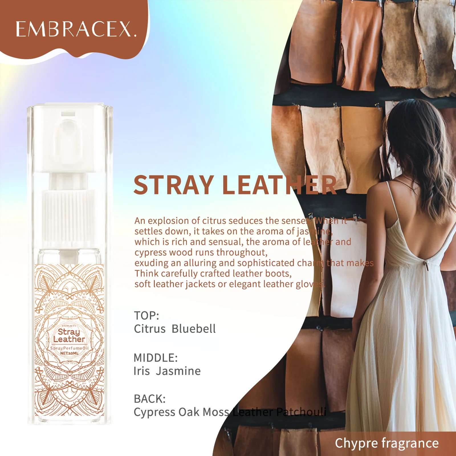 10ml Stray leather Essential Oil Perfume Spray Long lasting Fragrance Gift For Friends Skincare Beauty Product Bodycare