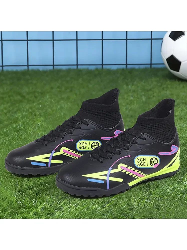 

Elastic Knit Ankle Soccer Cleats Breathable Lining Non Slip Firm Studs Shock Absorbing Outdoor Artificial Grass Training Boots