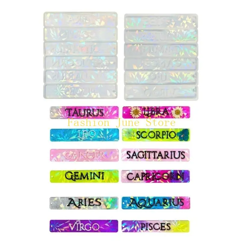 N5KA 2Pcs DIY Holographics Mold Easy to Clean Silicone Molds 12 Star Sign Bookmarks Moulds for Astrology Lovers