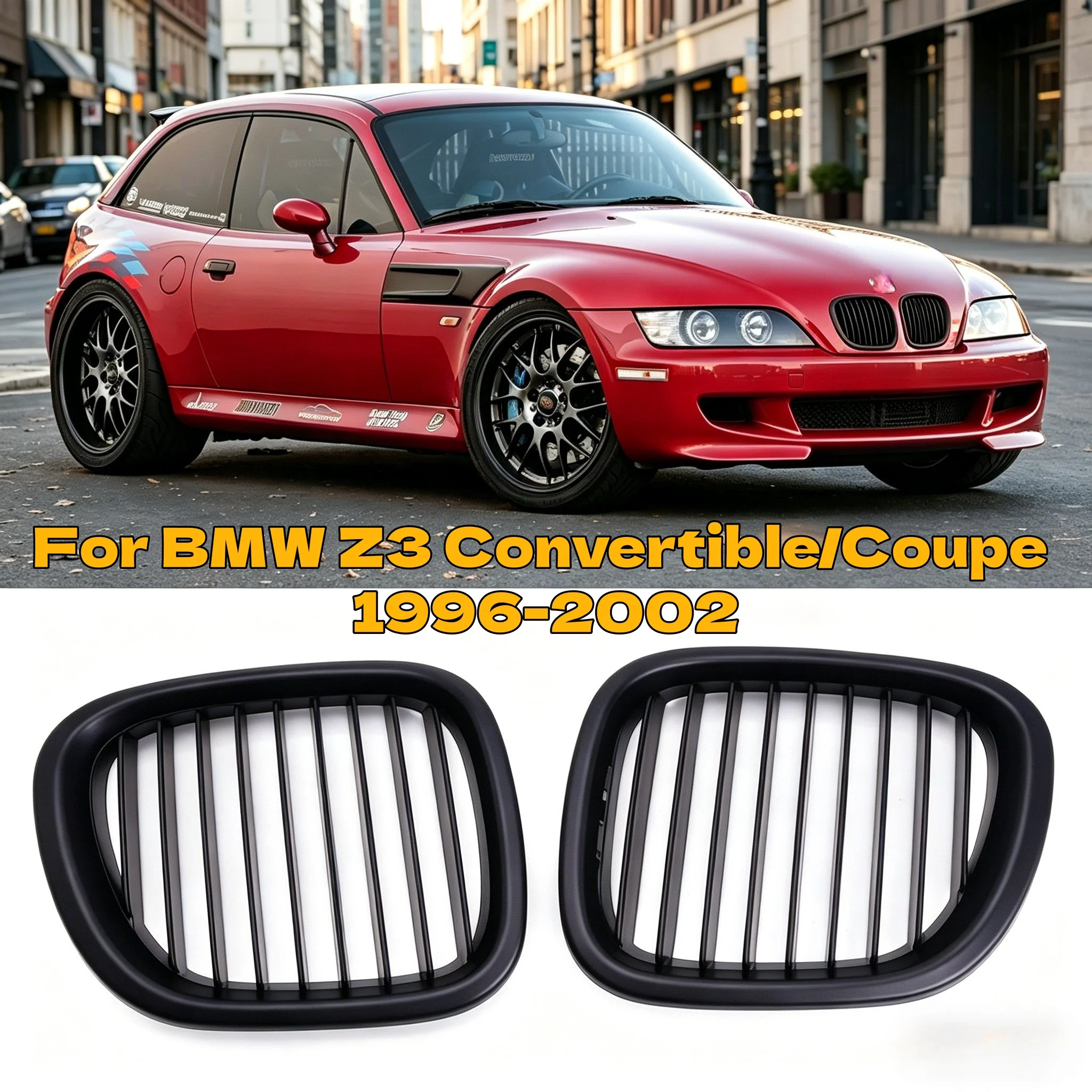 

Matte Black Racing Grille For BMW Z3 Convertible/Coupe 1996-2002 Replacement Car Front Bumper Kidney Grill Single Line Grille