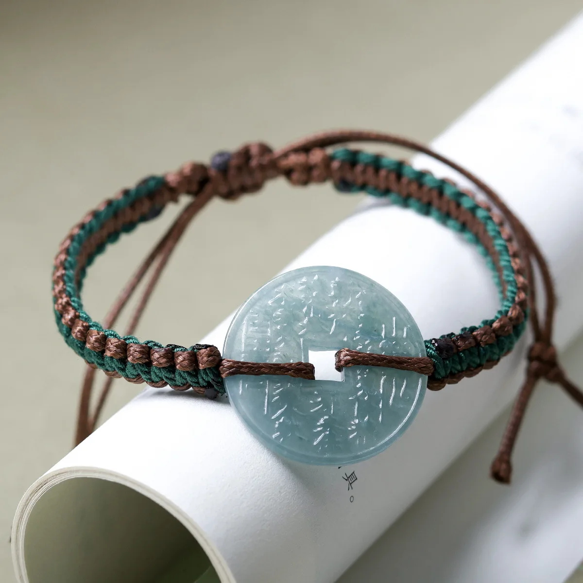 Natural Blue Water Jade Mountain Ghost Spending Money Safe Buckle Jade Handmade Rope Cultural Play Original Bracelet