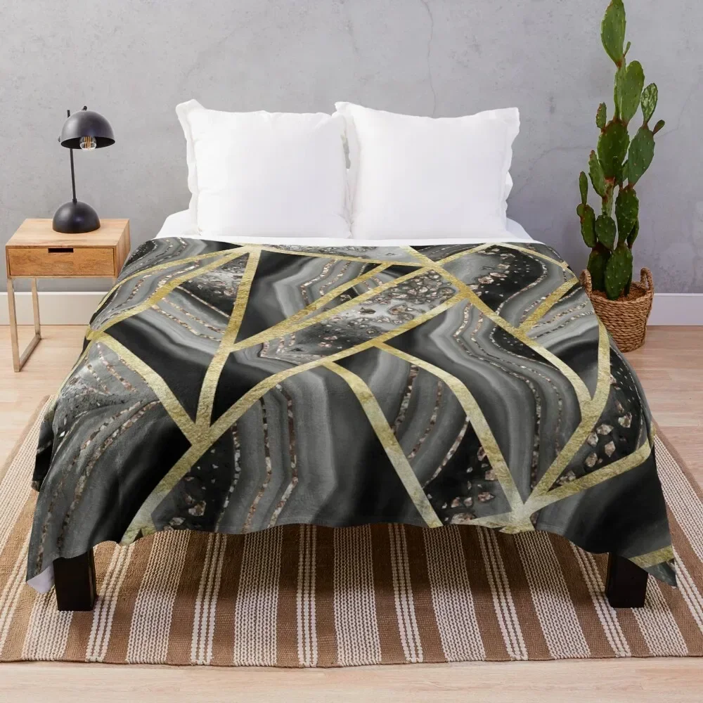 

Black Night Agate Gold Geometric Glam #1 (Faux Glitter) #geo #decor #art Throw Blanket Blankets For Sofas Furry Blankets