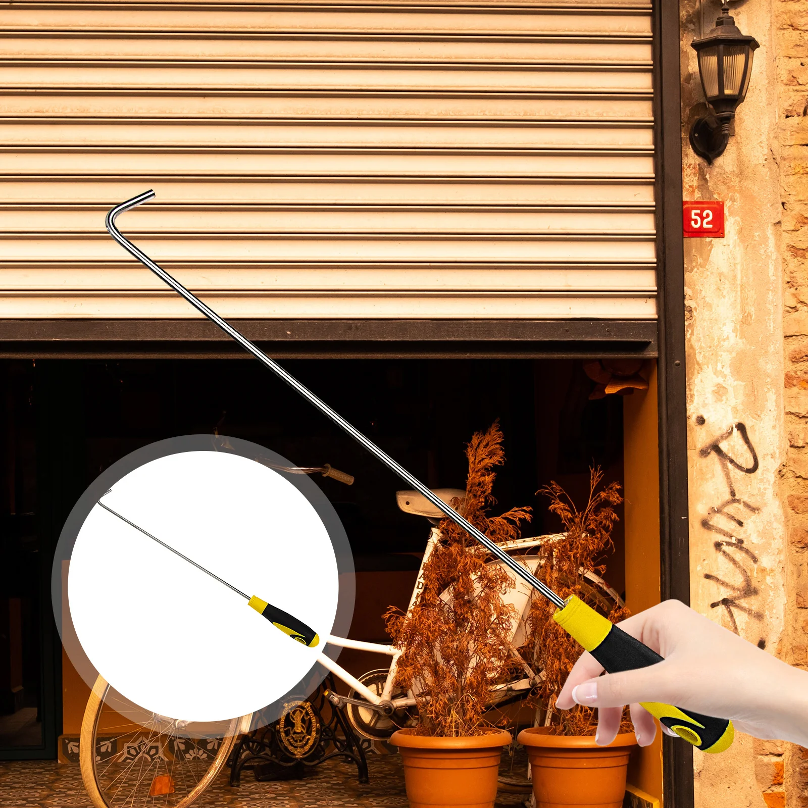 

Rolling Door Hook Heavy Duty Rubber Handle Steel Manhole Cover Lifter Waterproof Durable Sliding Door Lifting Tool