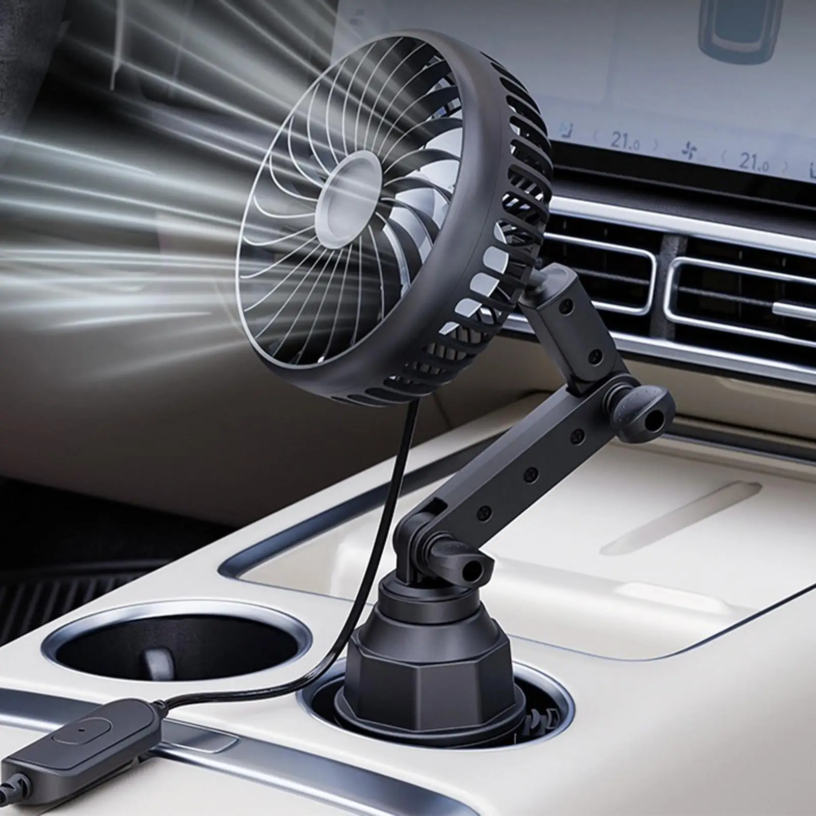Fan for Car Cup Holder Single-Head Electric Fan Automotive Cooling Gadget for Sedan Automotive Truck SUV RV Camping Driving