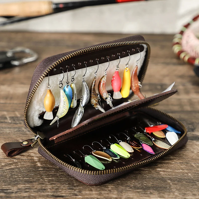 Sequins Lure Bag Genuine Leather Finishing Storage Case for Bait Zipper Spoons Baits Hooks Bags Fishing Accessori