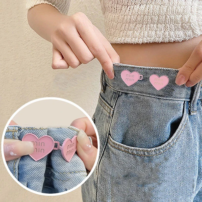 2Pcs Heart Shaped Adjustable Jean Button Waist Buckle Snap Pants Buckle Extender Replacement Jeans Button Attacher Pins