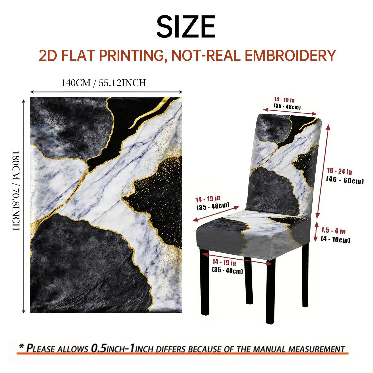 LANMOLIFE 5/7PCS Dining Chair Cover Tablecloth Set Luxury Black Gold Marble Pattern Parsons Style for Banquet  Home Decor