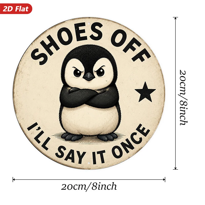 2D Flat, 1pc Penguin Humor Quote Round Metal Sign Wall Art, Angry Penguin Illustration, Perfect for Office Dining Room Study, Sh