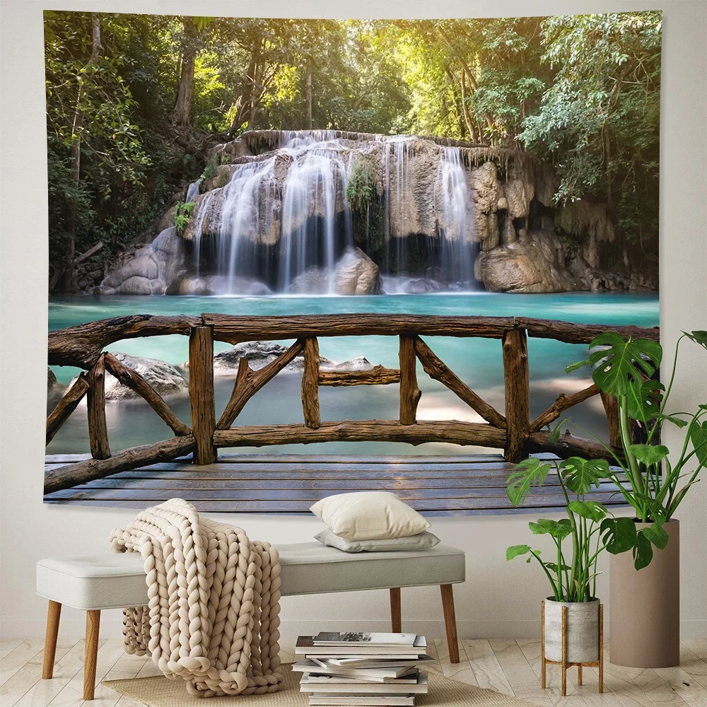 Beautiful Waterfall Forest Home Art Tapestry Hippie Bohemian Decoration Large Bed Sheet Background Wall Sofa Blanket