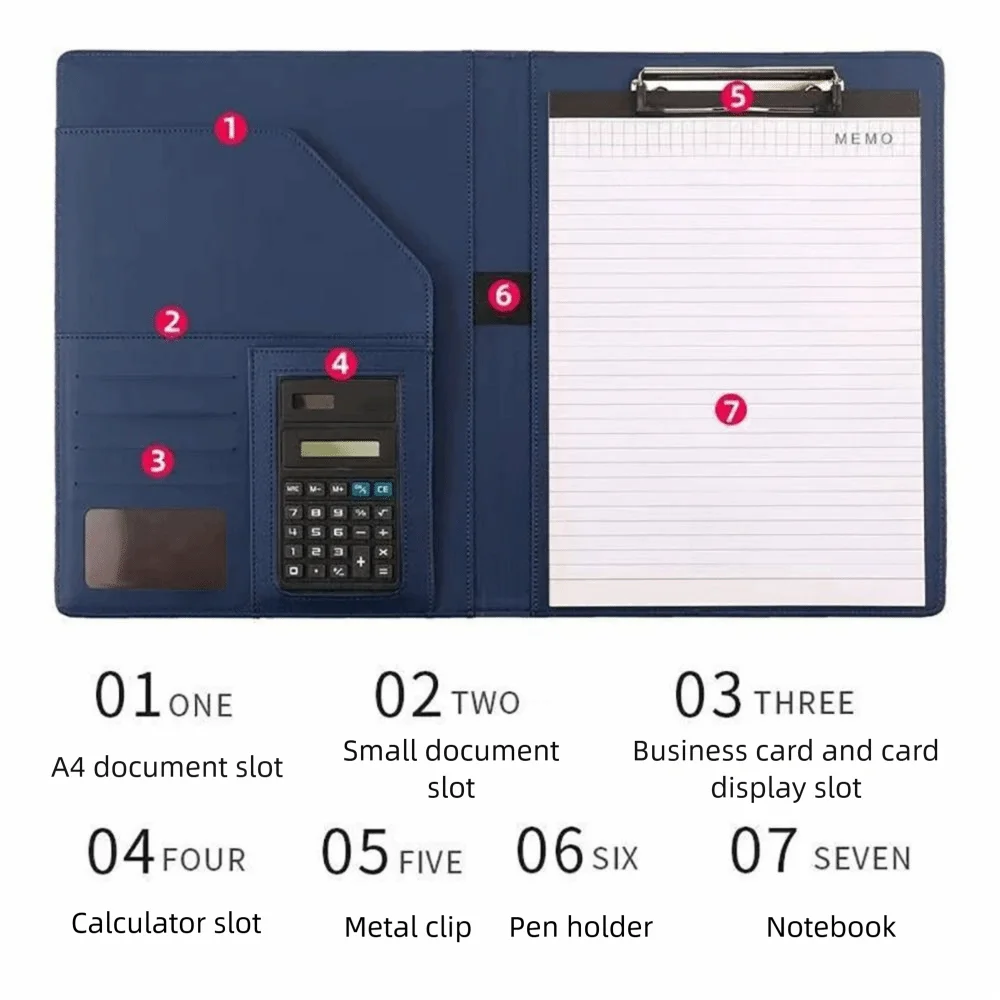 

A4 Multifunctional Folders PU Leather Card Holder A4 File Folder Multicolor Pen Insert Business Files Business Office