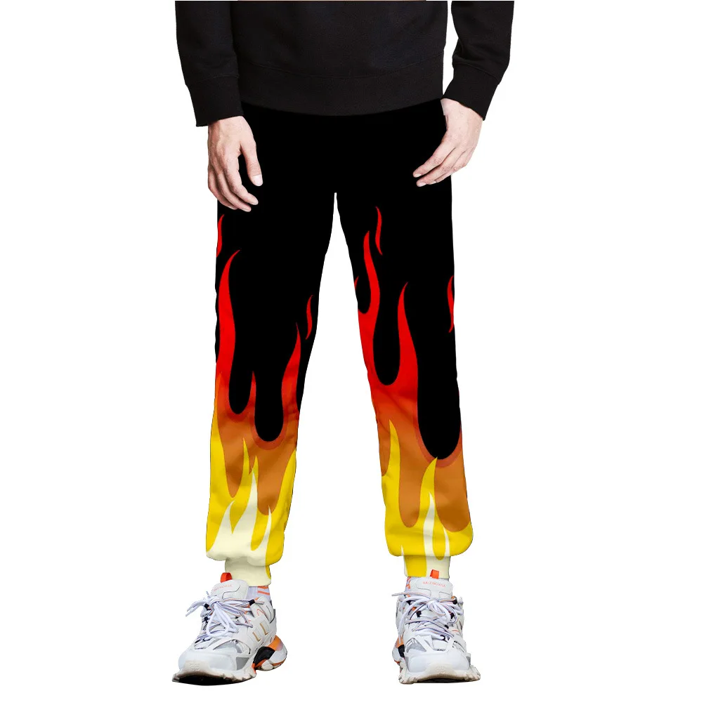 Loose Red and Yellow Flame 3D Print Joggers Pants Women Men Y2k Casual Trousers Harajuku Hip Hop Skateboard Sweatpant