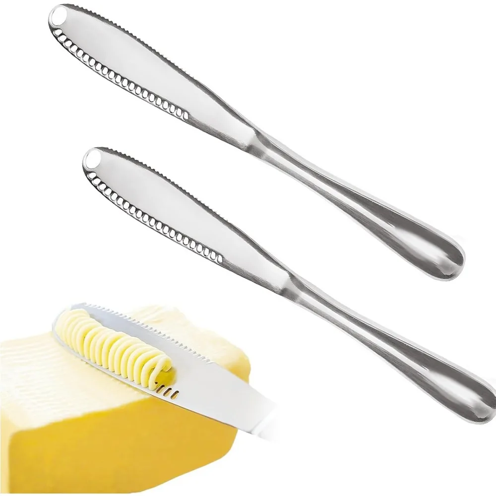 

3 in 1 Stainless Steel Curler Slicer Spreader with Serrated Edge for Cutting and Spreading Butter, Cheese, Jam
