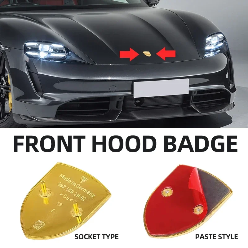 

1pcs 68x51mm Metal Car Front Logo Hood Badge Emblem Decal Sticker for 718 911 Cayenne macan panamera Carrera cayman boxster S