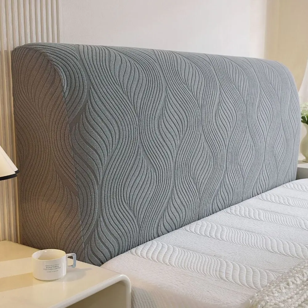 Jacquard Fabric Bedside Cover Stretchable Full Coverage Bed Headboard Protector Wavy Texture Elastic Band Headboard Cover