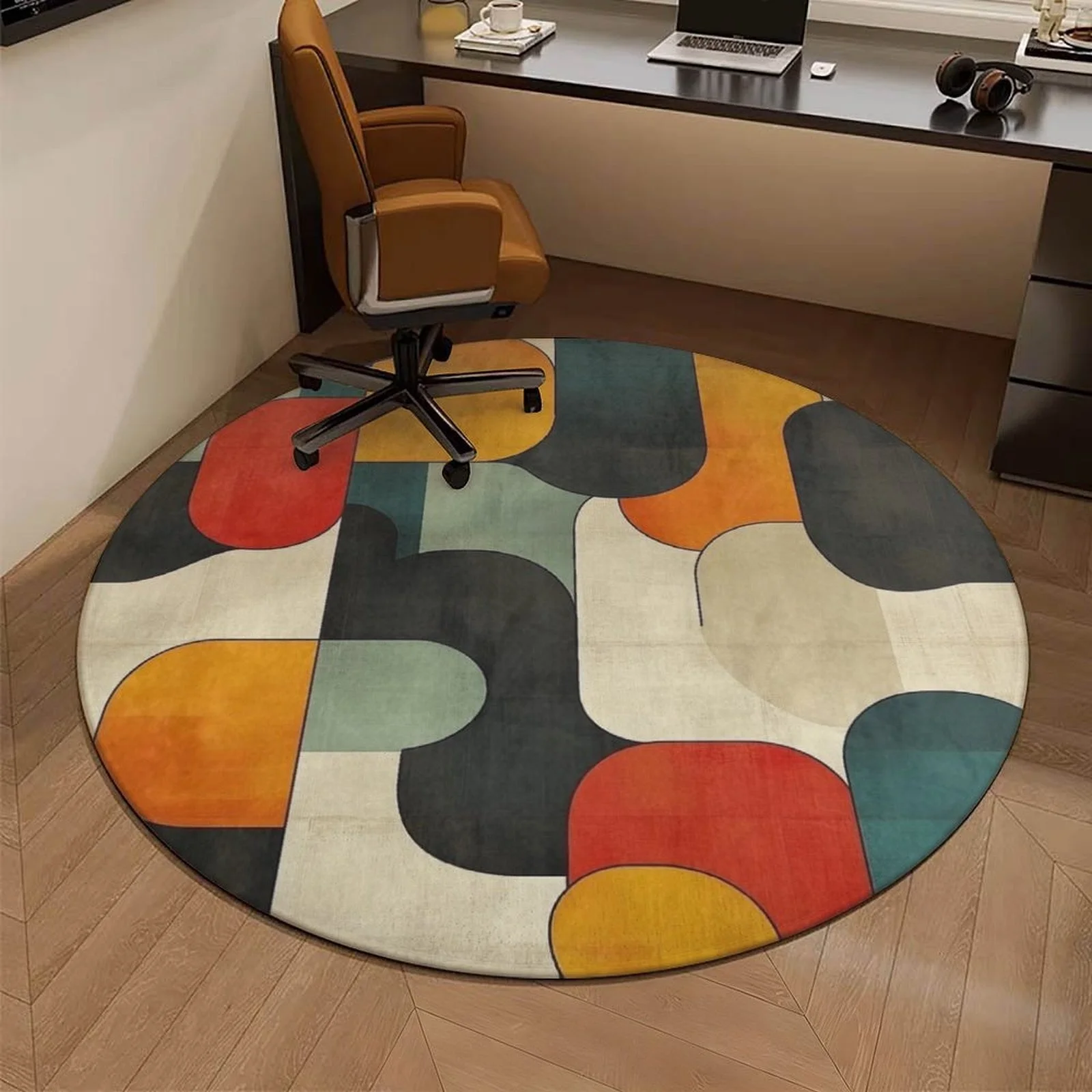 Geometric Pattern Art Designed Round Mat Circular Mat Circle Area Mat Floor Mat, Trendy Novelty Floor Mat Door Mat Home Mat Chair Mat Soft  Decorative Mat for Home Bedroom Living Room Office Kitchen Dorm