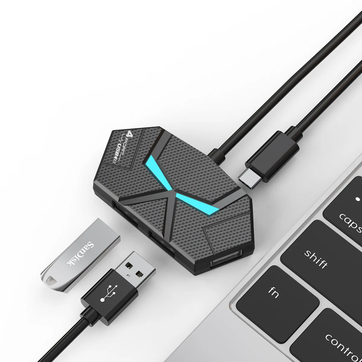 7-Port USB 2.0 Hub USB Docking Station 0.6M/1.2M USB Splitter Adapter for Laptop Hard Drive Mouse Keyboard