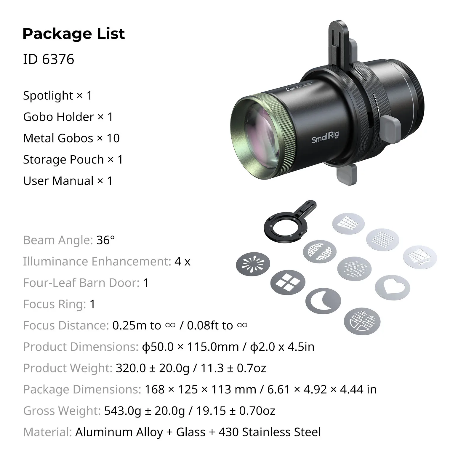 SmallRig SP Air Spotlight für RF10C und RF20C Fotografie-Taschenlampen, mit Spotlight-Gobo-Halter, 10 Metall-GOBOS, präzise Fokussierung – Detail 7
