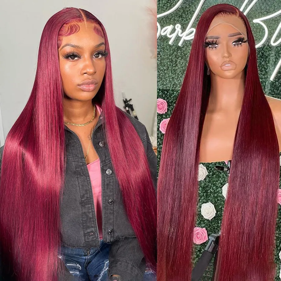 

Burgundy 13x6 Hd Lace Frontal Human Hair Wig 99J Straight Lace Front Wigs 13x4 Remy Preplucked Brazilian Hair For Women