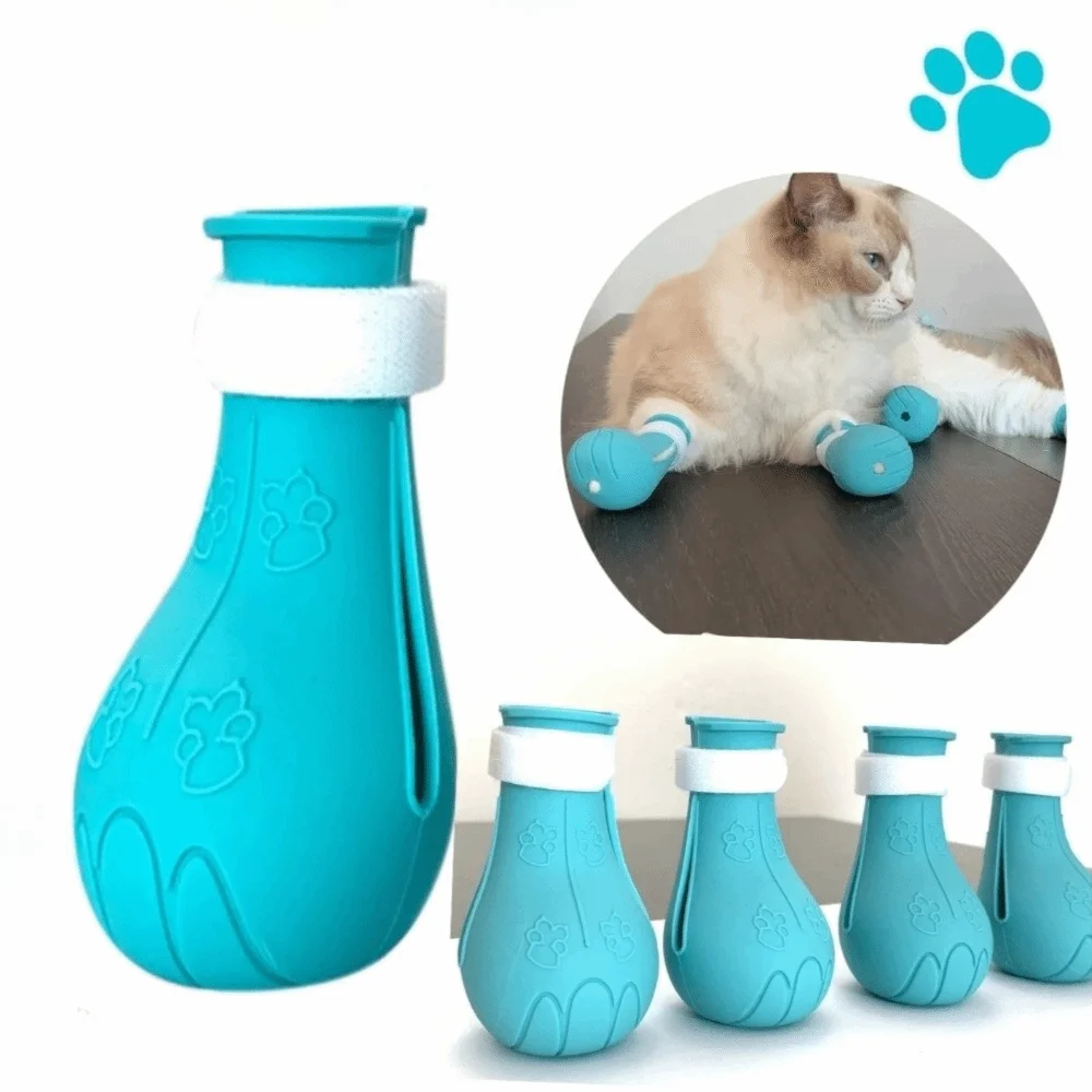 

4PCS Gifts Anti Scratch Cat Foot Cover Adjustable Soft Pet Bath Cat Shoes Multifunctional Silicone Cat Claw Foot Cover