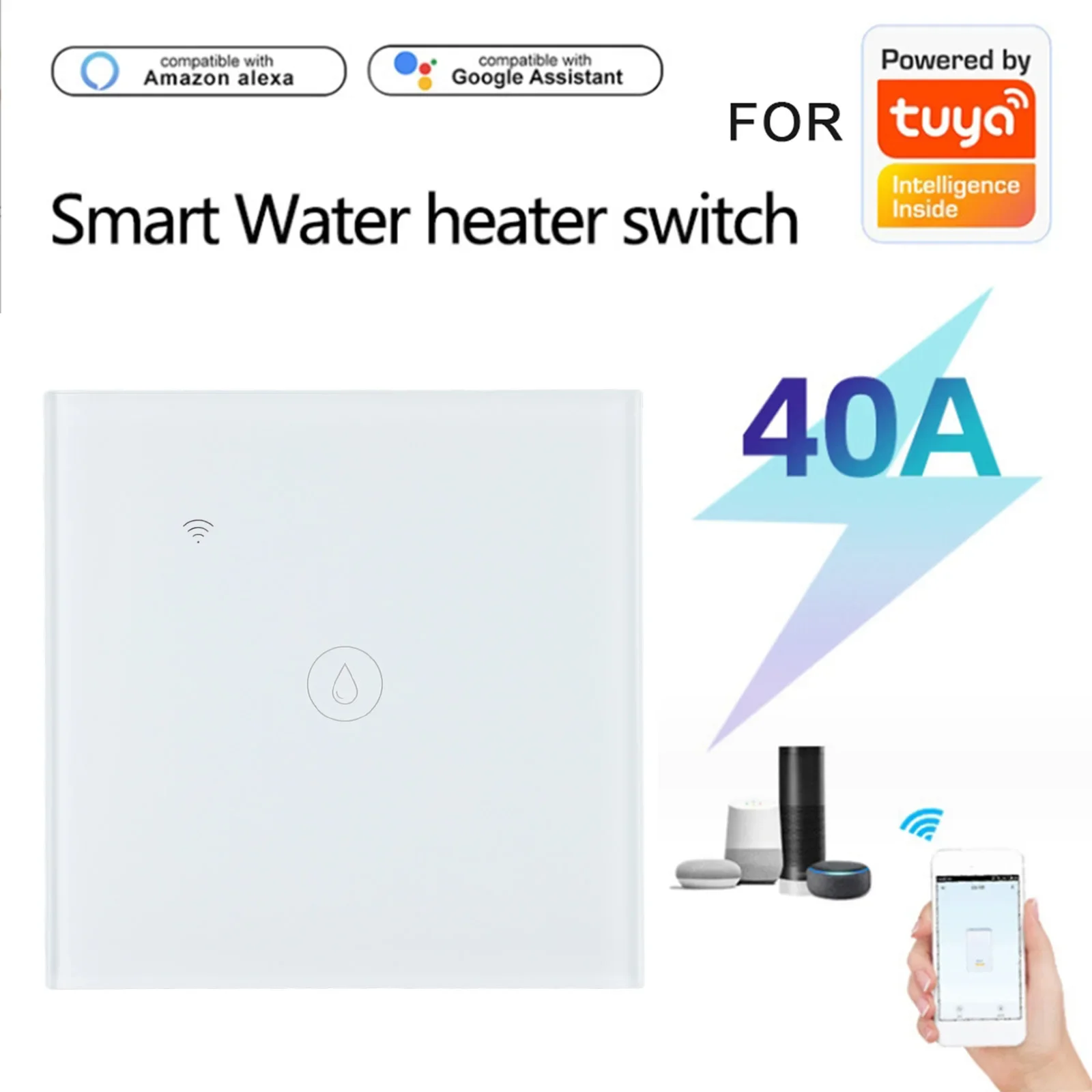 

Мощный двухрежимный (Wi-Fi + Bluetooth) сенсорный таймер для водонагревателя/бойлера 40А, совместимый с Tuya Smart и Alexa