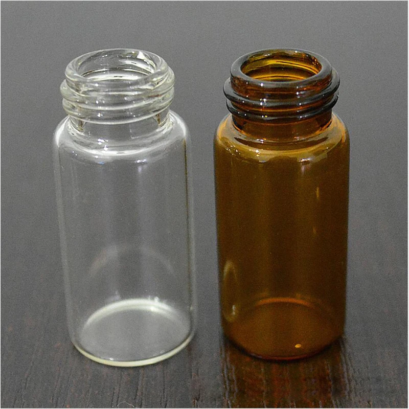 Viales pequeños de vidrio piezas, botellas ámbar transparentes para muestras de laboratorio, reactivos, con tapas de rosca, 3ml, 5ml, 10 Uds.