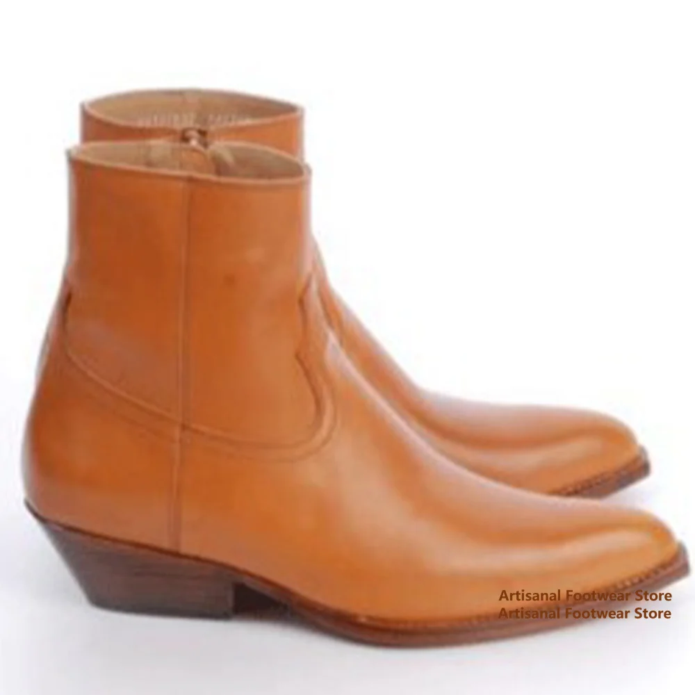 

High-Top Chelsea Boots Side Zipper Height Increasing Frosted Leather Men's Booties Fashion Show Runway Men's Handmade Botas
