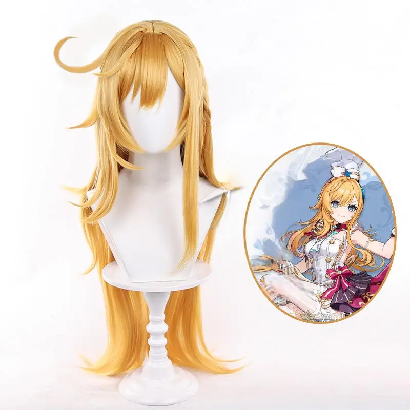 

Genshin Impact Escoffier Косплей Парик Длинные золотисто-желтые парики Аниме Парик Термостойкие синтетические волосы Волосы на Хэллоуин + шапочка для парика