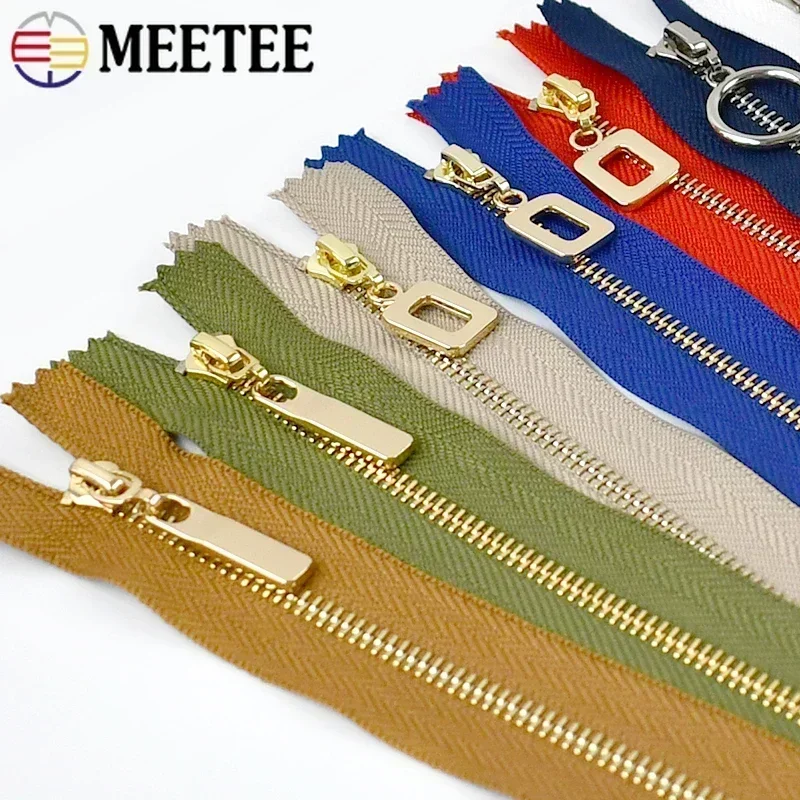 Zíperes de metal para saco, dentes de ouro e prata, fecho de fecho, saia de costura e roupas, acessórios DIY, 15 cm, 18 cm, 20 cm, 25 cm, 30cm, 5PCs