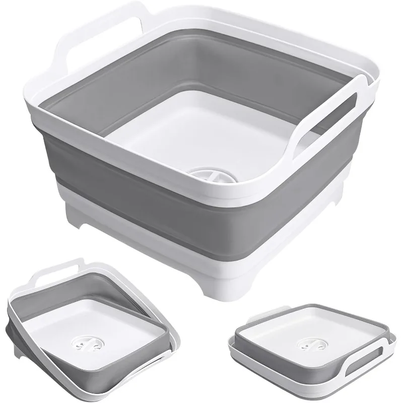 

3PCSquare Fruit Vegetable Washing Washbasin Kitchen Product Supply Folding Sink Drain basket Travel Outdoor Camp Portable Basins
