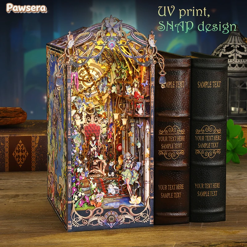 

Деревянный миниатюрный набор для создания книжной полки Pawsera Fairy Tale Elf Home Bookend в стиле ретро, для взрослых, ручная работа, подарок