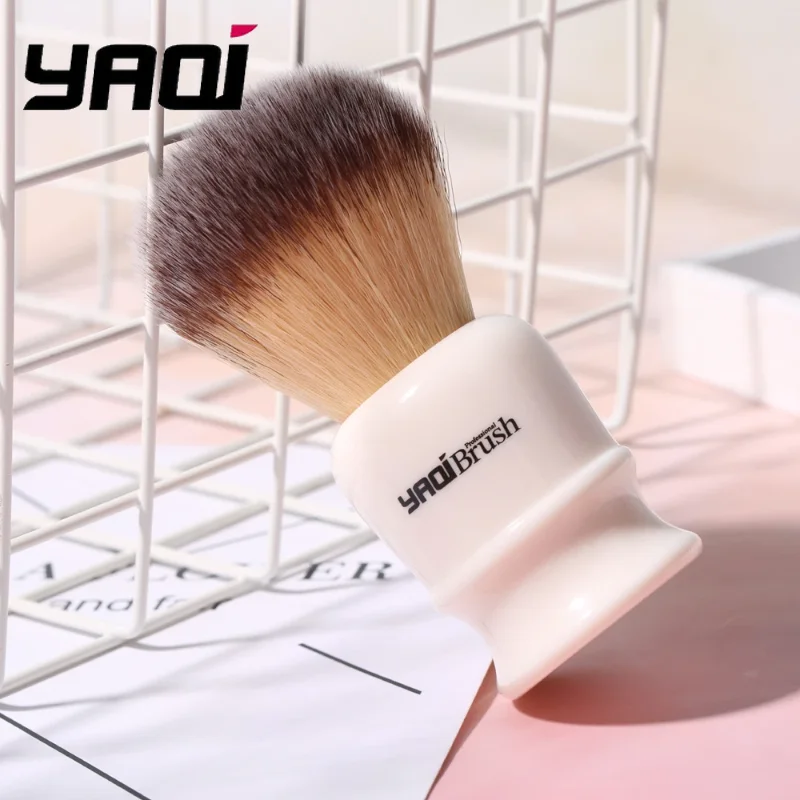YAQI 22 مم فرشاة حلاقة الشعر الاصطناعية الصفراء ومجموعة صابون خشب الصندل - مقبض من الراتنج، هدية للعناية باللحية أثناء السفر للرجال #4