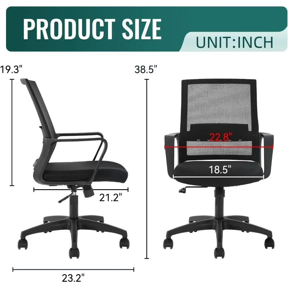 Ergonomic office chair, mid-back mesh computer chair lumbar support comfort executive adjustable swivel task chair with