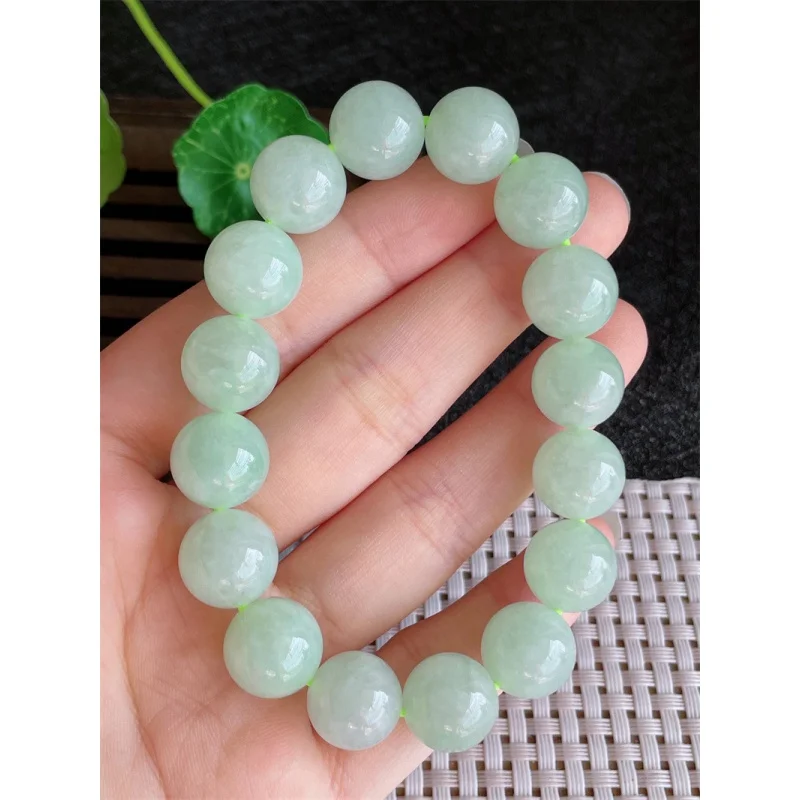 Myanmar Natural a Jade Bracelet Bead Ice-like Floating Green round Beads 16 Pcs 56.28G