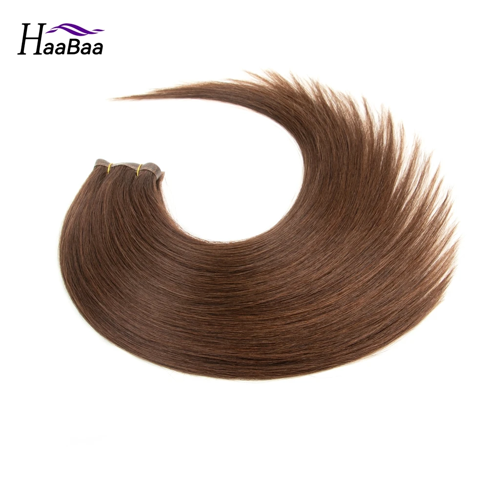 Ekstensi rambut PU panjang 12 "18" 20 "22", ekstensi rambut lurus coklat tua tidak terlihat, lem rambut manusia 95-100g tanpa pita