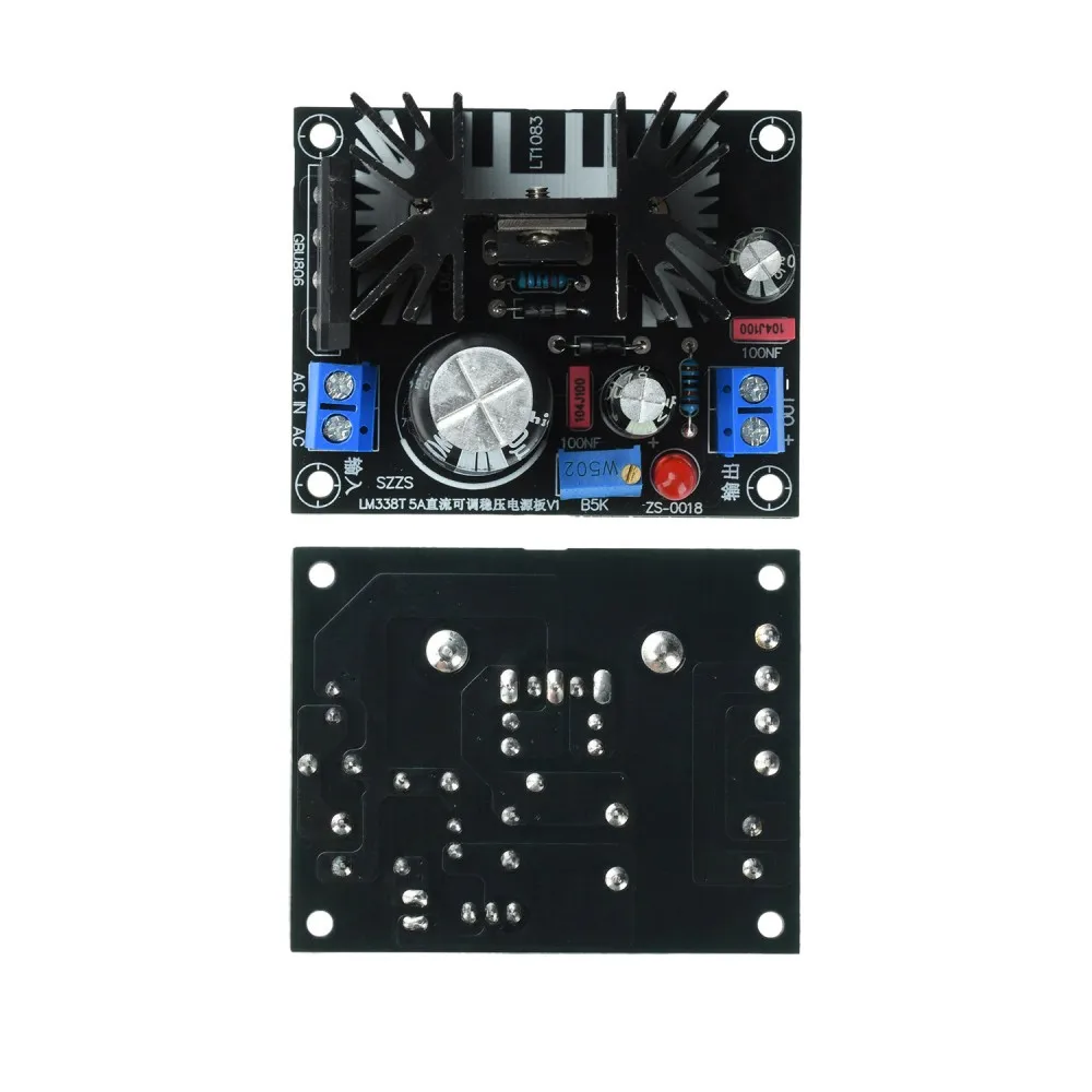 Linear Adjustable Voltage Regulator Module LM338T AC0-24V DC0-35V Input DC1.5-30V Output 5A Power Supply Board for Lab Test