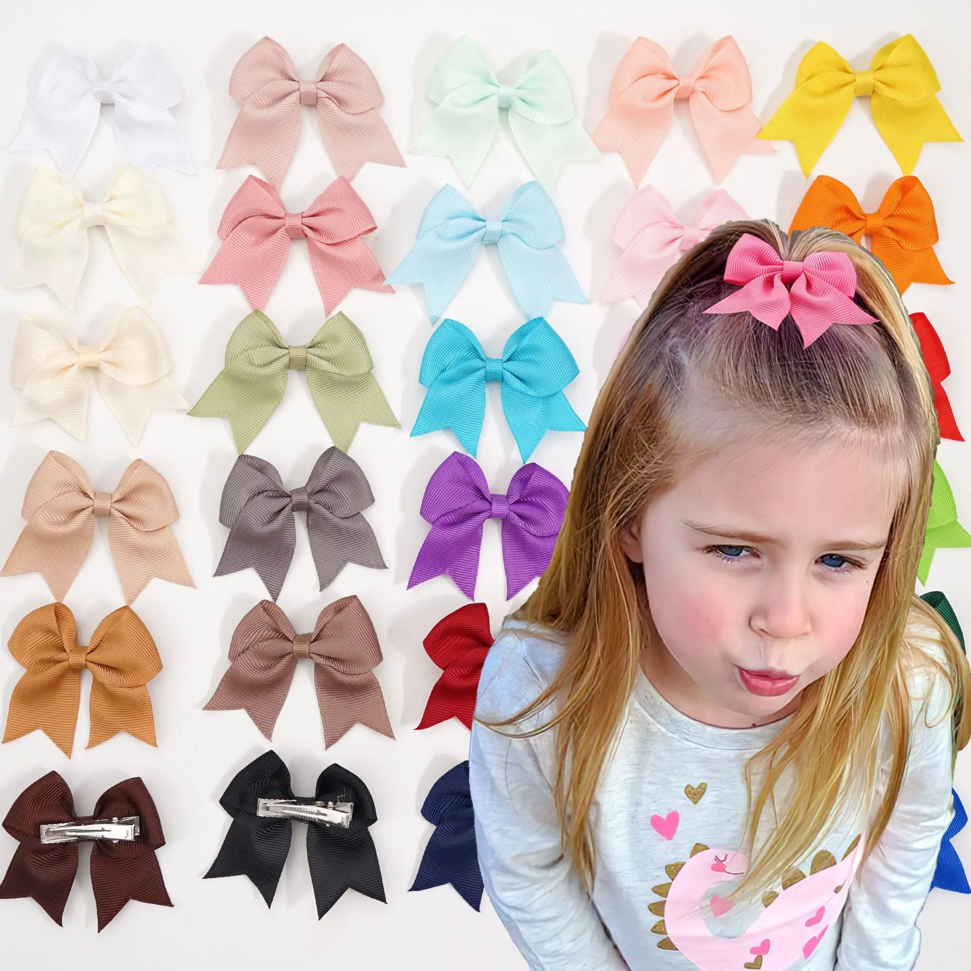 10pcs/set 2.4inch Grosgrain Ribbon Arcos Grampos de cabelo para crianças Meninas Pequeños Bowknots Hairpins Headwear Acessórios para o cabelo