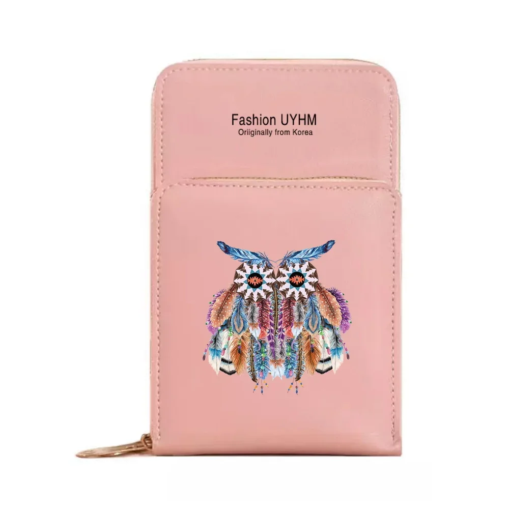 Shoulder Bags Touch Screen Phone Bags For Women Case Card Organizer Cell Phone Purse Messenger Pouch Handbag Feather Pattern