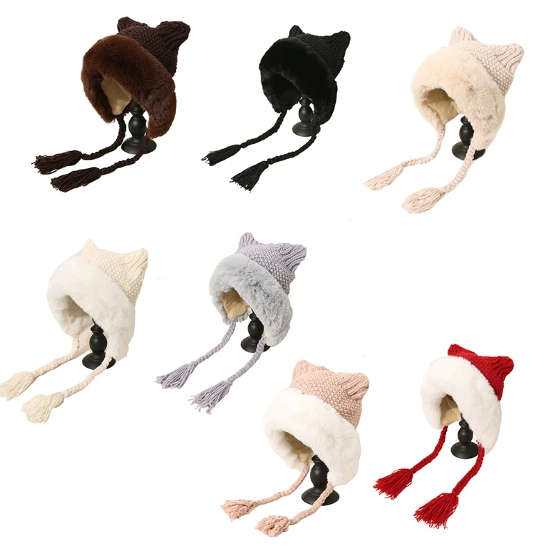 

Cartoon Animals Ear Shapes Hat Multi Color Furry Knitted Hats for Women Warm Drop shipping