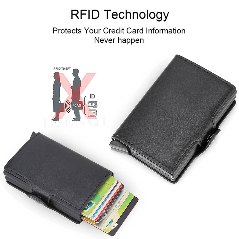 Porte-cartes de crédit en fibre de carbone pour homme, double anti-rfid, banque d'affaires en métal, portefeuille minimaliste, cadeau