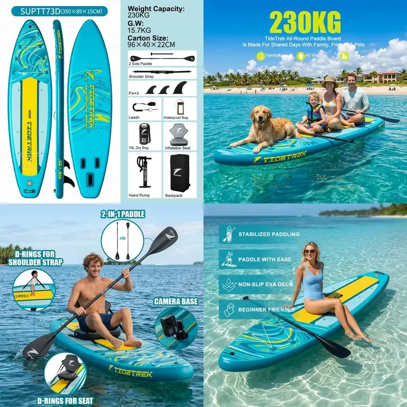 TIDETREK 350*89*15cm Paddleboard with Kayak Seat Ultra Wide ISUP Inflatable Surfboard Tabla De Padel OEM Fishing sup Stand-Up